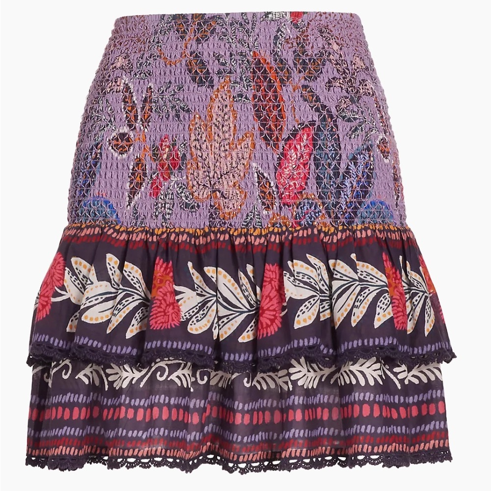 NWT! Farm Rio Wild Night Lavendar Ruched Mini Skirt- Sz. large